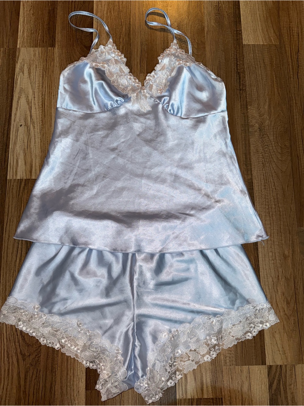 RACHEL Rachel Roy Light Blue Satin Lace-Trim Slip